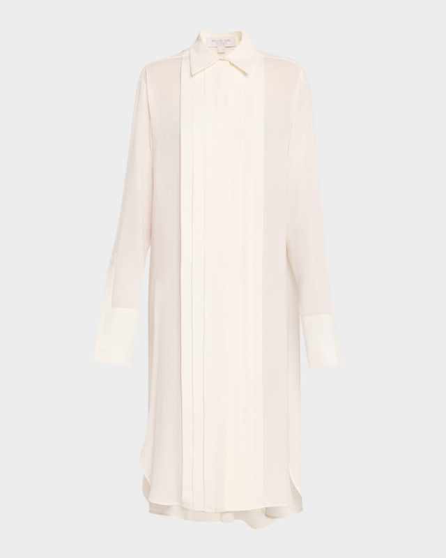 Pleated Placket Silk Georgette Midi Shirtdress